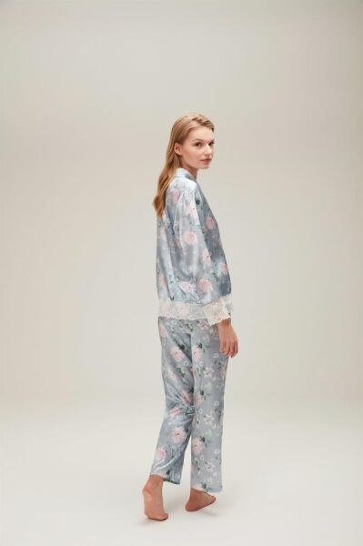 Nazik Home Liva Dantelli Pijama Takımı Açık Mavi M