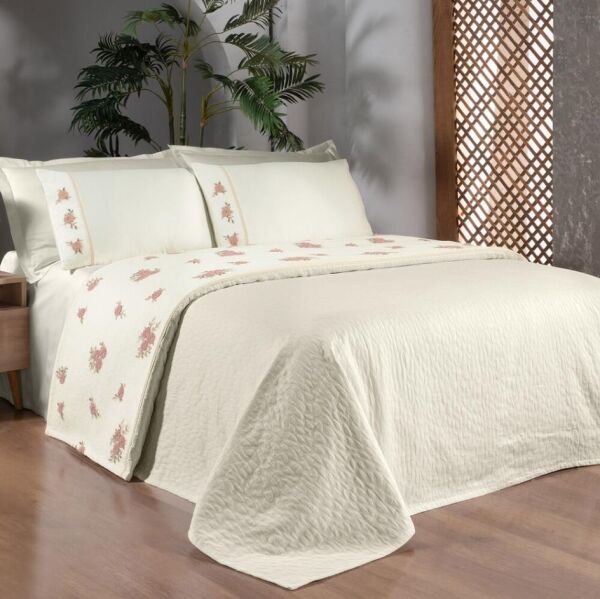 Sarev Londa Havlulu Wedding Pike Seti Çift Kişilik Ekru