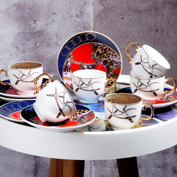Kosova Byz-034 New Bone 100cc 6'lı Kahve Fincan Takımı Leopar