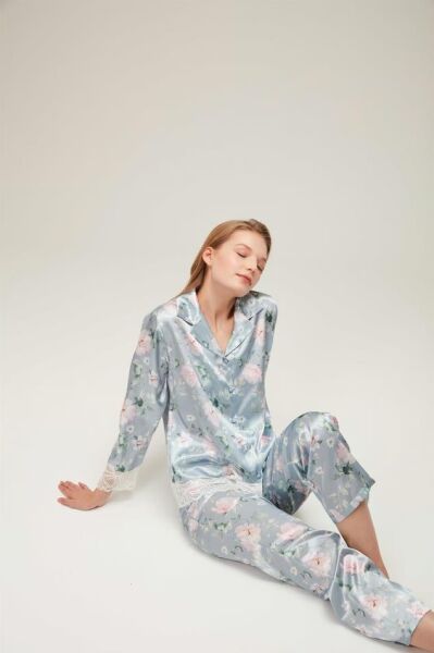 Nazik Home Liva Dantelli Pijama Takımı Açık Mavi XL