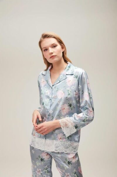Nazik Home Liva Dantelli Pijama Takımı Açık Mavi XL
