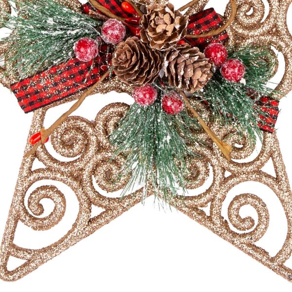 Yılbaşı Ağaç Süsü Yılbaşı Dekorlu Desenli Simli Yıldız Gold 22 cm