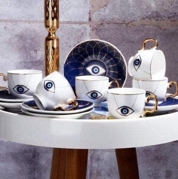 Kosova Byz-021 New Bone 100cc 6'lı Kahve Fincan Takımı Eyelash