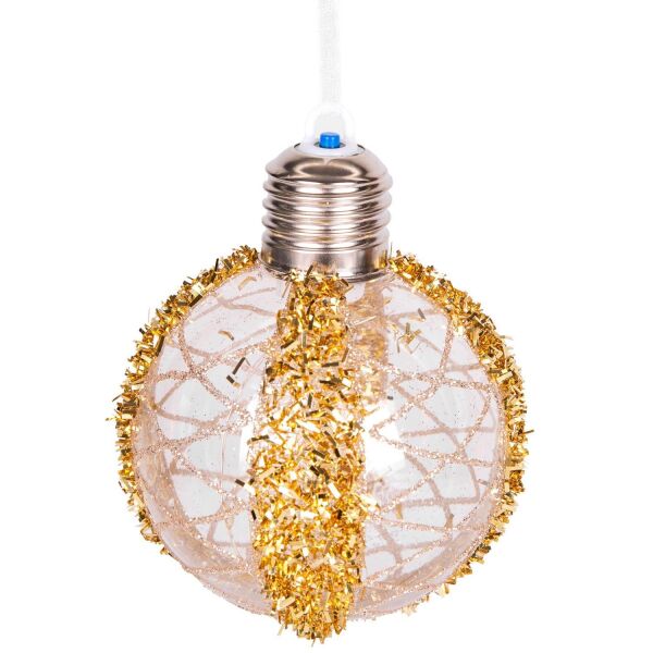 Yılbaşı Topu Ampul Led Işıklı Simli Desenli 2 li Paket Gold 7 cm