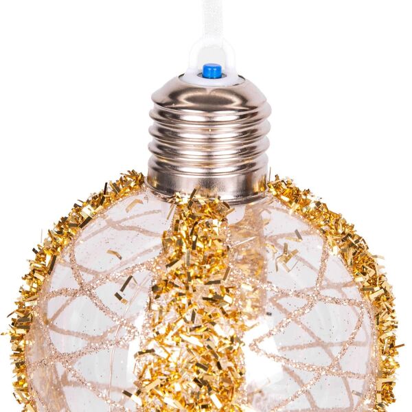 Yılbaşı Topu Ampul Led Işıklı Simli Desenli 2 li Paket Gold 7 cm
