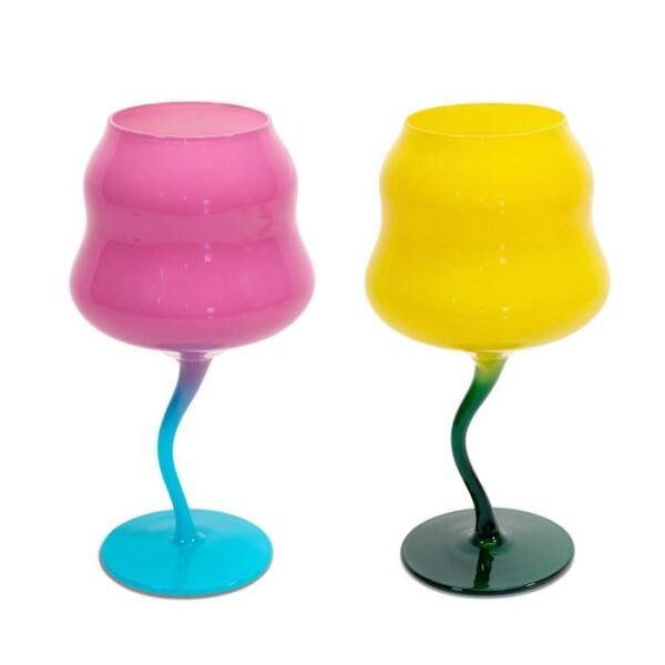 Easy Life 2'li Cam Kadeh Seti - Pembe Mavi - Sarı Yeşil