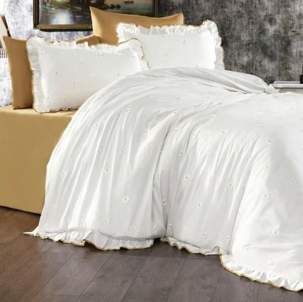 Nazik Home Sunny Papatya Nakışlı Nevresim Takımı Krem Çift Kişilik