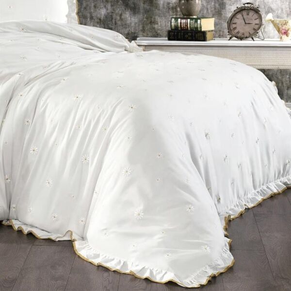 Nazik Home Sunny Papatya Nakışlı Nevresim Takımı Krem Çift Kişilik