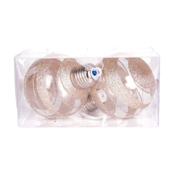 Yılbaşı Topu Ampul Led Işıklı Gold Simli Desenli 2 li Paket Şampanya 7 cm