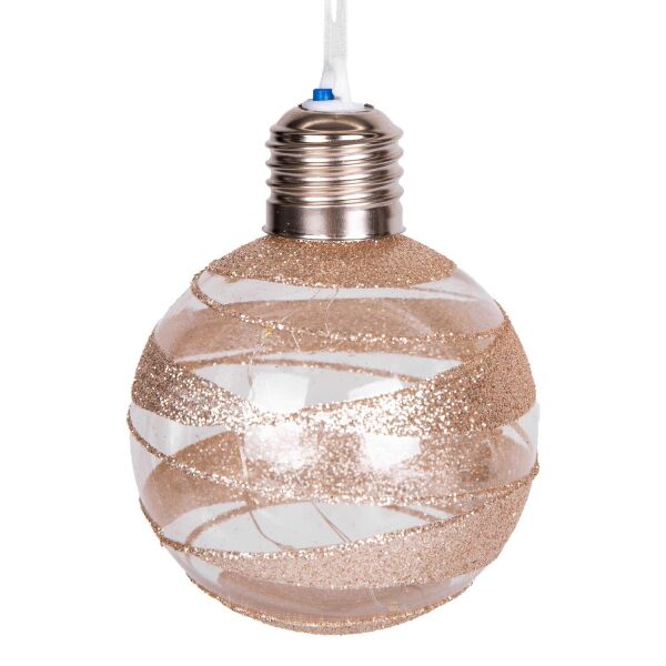 Yılbaşı Topu Ampul Led Işıklı Gold Simli Desenli 2 li Paket Şampanya 7 cm