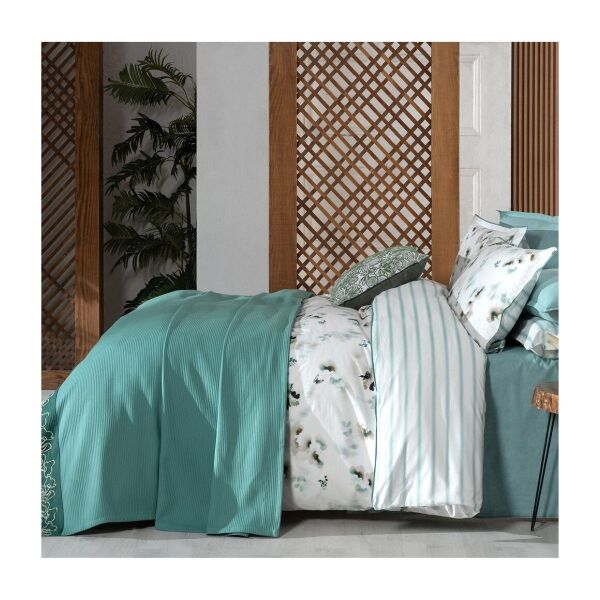 Sarev Eva Jadon Çift Kişilik Pike Takımı  Nevresim Seti 2 Yastık-Yeşil