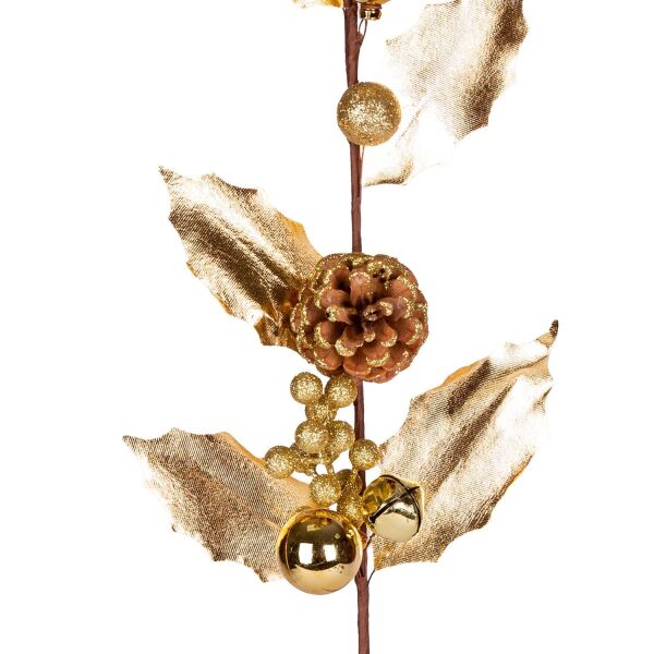 Yılbaşı Çiçek Pike Berry Gold Simli Renkli Kozalaklı Toplu Çanlı Gold 65 cm