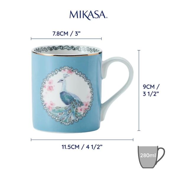 Mikasa Fine China 280 ml Düz Taraflı Kupa Tavus Kuşu