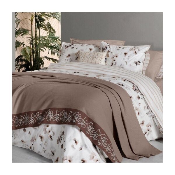 Sarev Eva Jadon Çift Kişilik Pike Takımı  Nevresim Seti 2 Yastık-Bej