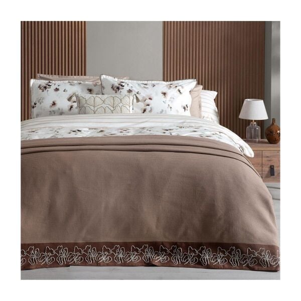 Sarev Eva Jadon Çift Kişilik Pike Takımı  Nevresim Seti 2 Yastık-Bej