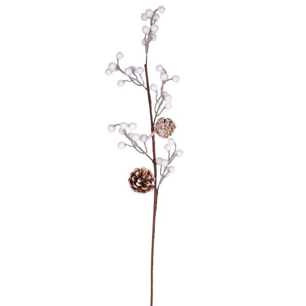 Yılbaşı Çiçek Pike Kar Efektli Berry Kozalaklı Beyaz 70 cm