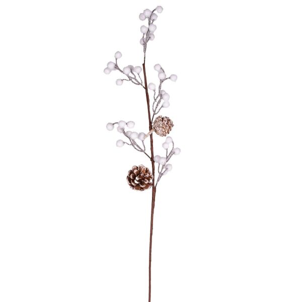 Yılbaşı Çiçek Pike Kar Efektli Berry Kozalaklı Beyaz 70 cm