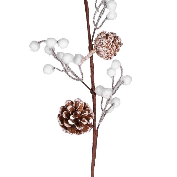 Yılbaşı Çiçek Pike Kar Efektli Berry Kozalaklı Beyaz 70 cm