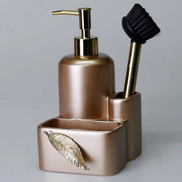 Selim Dekor Leaf Sıvılı Süngerlik Vizon-Altın