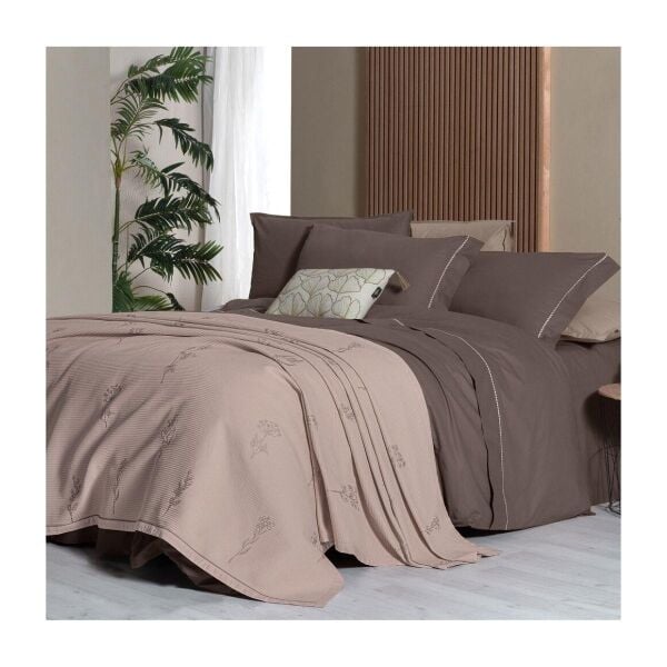 Sarev Eva Eldon Çift Kişilik Pike Takımı  Nevresim Seti 2 Yastık-Mocha