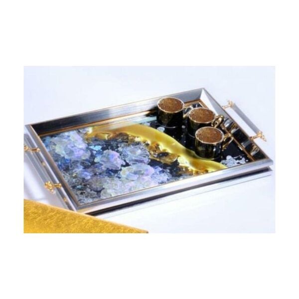 Kosova Ga-225 Kulp Lüx Dikdörtgen Tepsi 50 x 31 Gümüş Altın