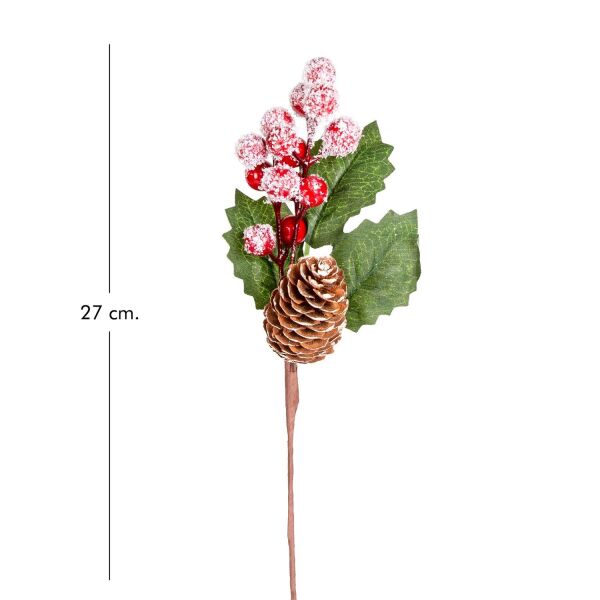 Yılbaşı Çiçek Pike Karlı Berry Kozalaklı Kırmızı-Yeşil 28 cm
