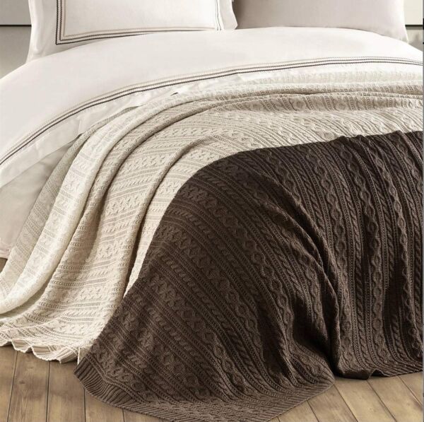 Nazik Home Trend Nevresim Takımı + Triko Battaniye 7 Parça Seti Vizon Çift Kişilik