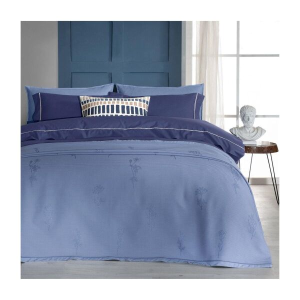 Sarev Eva Eldon Çift Kişilik Pike Takımı  Nevresim Seti 2 Yastık-Mavi