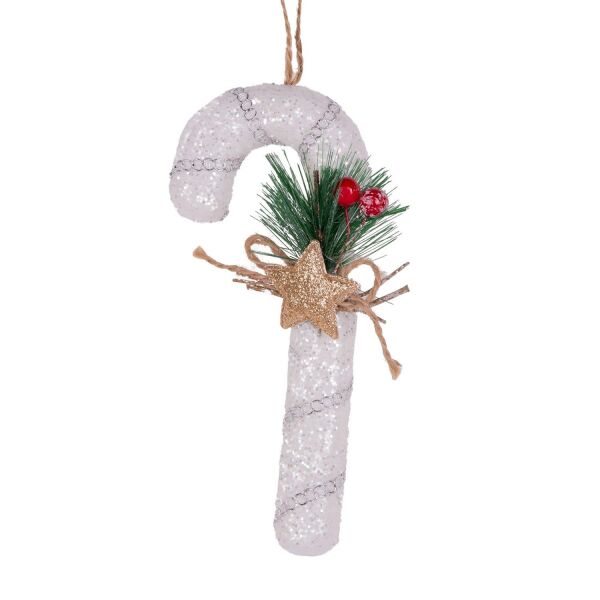 Yılbaşı Süsü Yılbaşı Dekorlu Baston Beyaz 8x17 Cm.