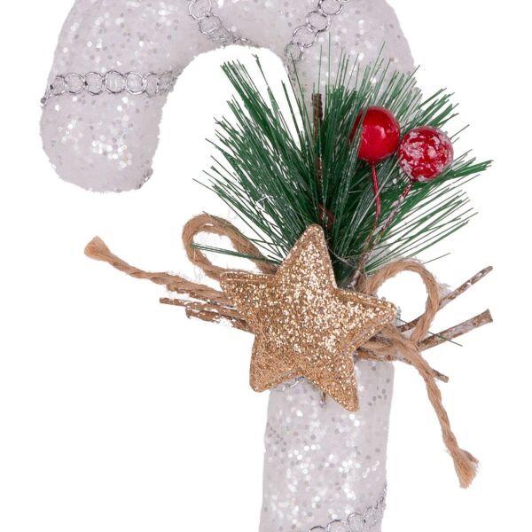 Yılbaşı Süsü Yılbaşı Dekorlu Baston Beyaz 8x17 Cm.